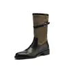 Botas Martin Retro Patchwork de Couro Genuíno Salto Médio Estilo Outono/Inverno 2026 Salto Grosso Fivela Meio da Panturrilha Botas de Cavaleiro Femininas