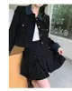 2025 Nuevo Invierno Talla Grande para Mujer Pequeño Fragante Falso Dos Piezas Algodón Mezclilla Empalme Chaqueta Falda Plisada Falda Larga Traje