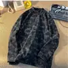 Camiseta base de manga larga para hombre con cuello semialto y forro polar, diseño tie-dye, nuevo estilo otoño/invierno, top casual moderno y holgado