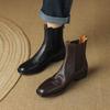 Botines Chelsea retro franceses para mujer otoño e invierno 2023 punta redonda piel de vaca botines al tobillo planos desgastados plisados botas Martin