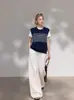 Suéter de Punto Rayado para Mujer, Nuevo Diseño sin Mangas de Cuello Redondo, Top Casual Minimalista Único