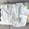 Directo de fábrica [47 patrones] cárdigan de doble capa de algodón nube con solapa, ropa de casa de verano de manga larga y pantalones largos