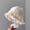 Chapéu de Bebê Leve e Respirável com Borda de Renda para Recém-Nascidos e Meninas Pequenas, Estilo Primavera e Outono, Proteção Solar de Verão, Chapéu de Amarrar Estilo Princesa