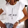 Camiseta de Verano para Mujer de Larga Duración en Stock, Moda Casual Estampada, Camiseta con Letras, Moderna, Linda, de Manga Corta, Ropa para Mujer, Imagen de Mujer
