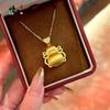 Tienda de Oro Mismo Estilo Collar Colgante Calabaza con Lazo Dorado Cepillado con Pedrería Cadena para Clavícula Hueca de la Fortuna Accesorio Versátil