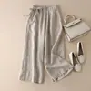 Pantalones de Pierna Ancha Cortos de Algodón Puro para Mujer, Verano, Algodón y Lino, Delgados, Cintura Alta, Cordones Laterales, Vintage, Artísticos, Holgados, Casuales