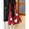 Bolsa de Ombro Plissada Bordada com Estrelas Estilo Retrô Coreano para Mulheres, Bolsa Tote Simples para o Dia a Dia, Bolsa Transversal Casual de Grande Capacidade