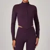 Chaqueta de Yoga de Manga Larga con Cremallera y Cuello Alto Estilo Europeo y Americano, Ropa de Yoga Ajustada de Secado Rápido, Top Deportivo para Fitness al Aire Libre 65577