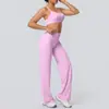 Conjunto de Yoga y Fitness Cruzado por Delante y por Detrás a Prueba de Golpes, Sujetador Adelgazante de Cintura Alta, Amigable con la Piel, Pantalones de Pierna Ancha para Yoga Naked