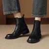 Botas Chelsea de Couro de Cabra Versátil Estilo Britânico Camada Base Inverno 2025 Salto Médio Grosso Bico Redondo Mangas de Couro Genuíno Botas Curtas para Mulheres