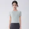 Nuevo Top de Yoga de Manga Corta con Cuello Redondo Ajustado, Top Deportivo para Correr y Fitness, Ropa de Entrenamiento de Pilates