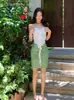 Vestido Retro Verde de Lunares sin Tirantes Estilo Ins, Favorecedor y Adelgazante Conjunto de Tres Piezas para Nadar, Perfecto para Fotos en Fuentes Termales de Isla