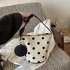 Bolsa Saco Estilo Coreano Ins de Linho com Bolinhas Feminina 2026 Verão Nova Moda Grande Capacidade para o Dia a Dia Ombro Único Transversal