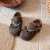 Otoño 2026 Nueva Moda Estilo Retro Estampado de Leopardo Zapatos Pequeños de Cuero Elegantes Suela Suave Punta Redonda Moño Zapatos Birkenstock