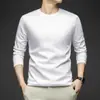 Camiseta de algodão puro de alta tecnologia à prova de três elementos, manga longa para homens, nova para primavera e outono, cor sólida, gola redonda, casual, confortável, camiseta básica masculina