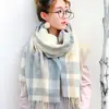 Cachecol Xadrez de Faux Cashmere de Inverno para Mulheres, Xale Elegante Estilo Japonês Quente para Outono e Inverno com Franjas, Aquecedor de Pescoço Rosa Versátil para Proteção contra o Frio