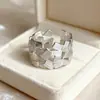 Anillo Único Irregular de Estilo Coreano para Mujer Geométrico Calado Moda Borde Ancho Pesado Anillo Abierto Plateado Venta al por Mayor