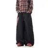 Jeans Vintage de Bolsillo Grande tipo Cimitarra para Hombres y Mujeres, Pantalones Anchos de Pierna Ancha con Retazos Vintage Rojos a Cuadros