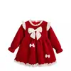 Vestido de niña otoño e invierno forrado de polar engrosado vestido de princesa para niños vestido para bebé de un año vestido de niña rojo ropa de Año Nuevo