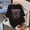 Camiseta branca de manga curta estilo retrô americano 100% algodão para mulheres, top casual de verão com corte solto e estampa de borboleta