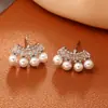 Pendientes de Perla de Circonita de Gama Alta, Agujas de Plata, Pendientes de Diseño Versátil de Moda y Exquisitos para el Día a Día, Joyería Estilo Celebridad de Internet Femenina