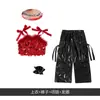 Conjunto de Jazz para Niñas, Top Rojo Brillante de Lentejuelas Hip-Hop para Niña con Pantalones de Cuero Negros, Disfraz de Baile Callejero para Niños