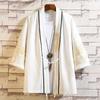 Estilo chinês Guindaste Masculino Bordado Sete Pontos Manga Top Moda Masculina Cardigan Fino Hanfu Jaqueta Masculina Atacado
