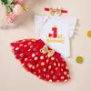 Conjunto de cumpleaños transfronterizo para niña, con un mameluco de manga volada, una falda tutú de lunares y una diadema - un conjunto de tres piezas para la celebración del primer cumpleaños de una niña