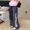 Pantalones deportivos estampados estilo americano para mujer, nueva colección de otoño, holgados y casuales, pantalones de pierna ancha de cintura alta para figuras petite