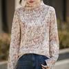 2025 Nuevo Otoño e Invierno Tejido de Cuello Medio de Manga Larga para Mujer Estampado Floral Holgado Suéter Camisa Base Superior