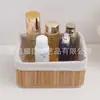 Cesta de almacenamiento tejida de bambú para escritorio para artículos misceláneos del hogar, caja de almacenamiento cosmético tejida a mano, gran capacidad