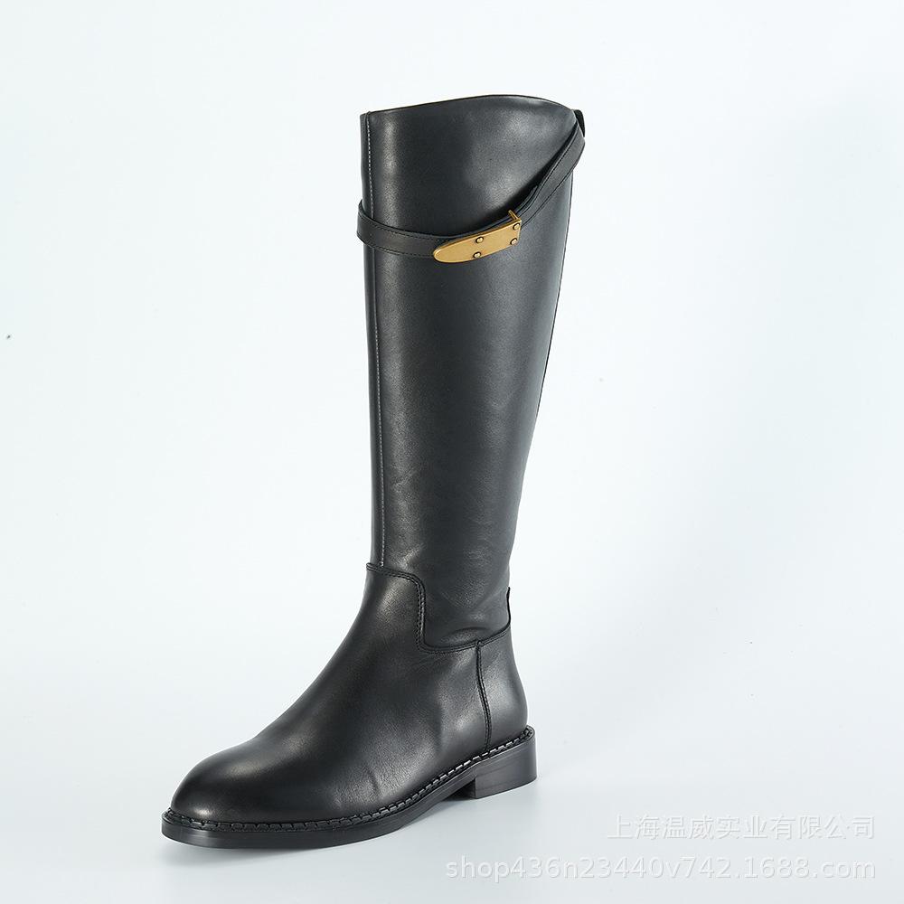 英伦风复古皮带扣高筒骑士靴