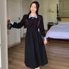 Conjunto de vestido negro con escote en A plisado y cintura súper ajustada para mujer, abrigo corto y talla grande para chicas gorditas