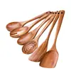 Suministro Exclusivo Transfronterizo de Cucharas y Espátulas de Madera de Teca, Cucharas Soperas de Madera de Mango Largo, Espátulas de Madera, Juego de Diez Piezas de Cuchara y Espátula para Cocinar, Utensilios de Cocina