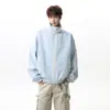 Jaqueta Básica de Trabalho com Gola Alta Jack para Homens e Mulheres, Caimento Solto, Cardigan com Zíper Color-Blocking, Marca Tendência em Roupas de Exterior para Homens