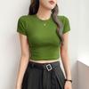 Camiseta de Manga Corta para Mujer 2026 Verano Cuello Redondo Gama Alta Ajustada Petite Corta Versátil Top Camisa Base