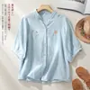 Camisa artística de gaze dupla, estilo novo verão 2026, para mães, cardigã, manga curta, modelagem solta, blusa de manga média, estilo chinês, para mulheres baixinhas
