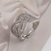 Anillo Europeo y Americano Transfronterizo de Diamante Completo para Mujer, Apertura de Circonita de Gama Alta de Nicho, Anillo Ajustable, No se Desvanece, Venta al por Mayor Versátil