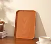 Bandeja de Servir com Textura de Madeira, Bandeja Retangular de Plástico para Chá, Café, Bolo em Casa, Uso Comercial