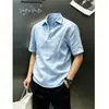 Camisa Polo de linho de alta qualidade com mangas curtas para homens, camiseta lisa de verão, marca moderna, gola, despojada e bonita, top casual da moda