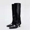 Otoño 2026 Nueva Moda Tacón de Ojo de Gato Botas de Caballero Estilo Británico Punta Puntiaguda Botas Largas Hasta la Rodilla Talla Grande Caña Alta Botas para Mujer