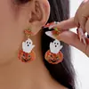 Nuevos Pendientes de Halloween Transfronterizos Europeos y Americanos para Mujer, Colgantes Creativos de Cabeza de Calabaza Fantasma, Pendientes de Diseño Irregular para Mujer