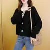 Nuevo y Elegante Suéter Cardigan Otoño/Invierno 2026 para Mujer, Estilo Coreano, Corte Holgado, Cuello en V, Top Corto de Punto, Casual