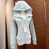 Gorro de Doble Capa, Chaqueta Deportiva Ajustada para Mujer, Otoño e Invierno, Estilo Europeo y Americano Transfronterizo, Nuevo Ajuste a la Cintura, Adelgazante, Sudadera con Capucha y Cremallera