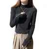 Suéter de Tricô Elegante Estilo Coreano Fino para Primavera e Outono, Gola Alta, Cor Sólida, Novo Top de Primavera Feminino