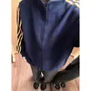 Sudadera cárdigan a rayas azul marino para hombre, atuendo ootd de pareja, marca trendy americana, chaqueta casual retro con cuello mao con cremallera
