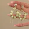 Novos Brincos de Franja com Contas Verdes Estilo Chinês, Luxo Leve, Alta Qualidade, Versáteis, Brincos Longos Exquisitos para Mulheres