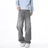 Jeans Rectos Holgados Color Gris Humo para Hombre 2026 Verano Delgados Casual Americano Elásticos Pantalones para Hombre