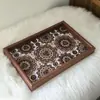 Bandeja Estilo Boêmio Sala de Estar Exótica Armazenamento de Mesa Armazenamento de Joias Entrada Casa Bandeja de Armazenamento de Madeira e Couro