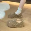 Zapatos de algodón cómodos, de suela gruesa, estilo coreano, para mujer, punta redonda, mules de lunares, colección 2026, diseño sin cordones, retro y elegantes